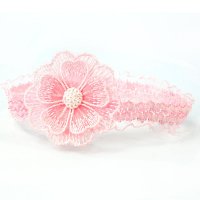 HB41: Lace Headband w/Crochet Flower & Pearl